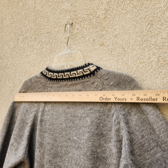 HANDMADE Women's Sweater Large Lagenlook Gray Black Wool Alpaca Knit Tunic - Picture 5 of 7